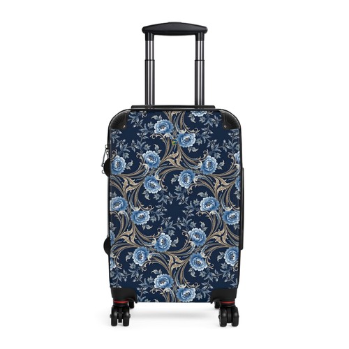 Blue vintage floral suitcase - blue,